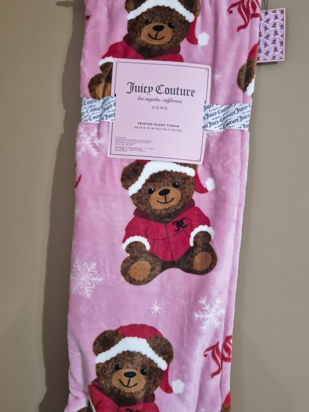 Juicy Couture Pink Teddy Bear Plush Throw Blanket For Adults & Kids NWT